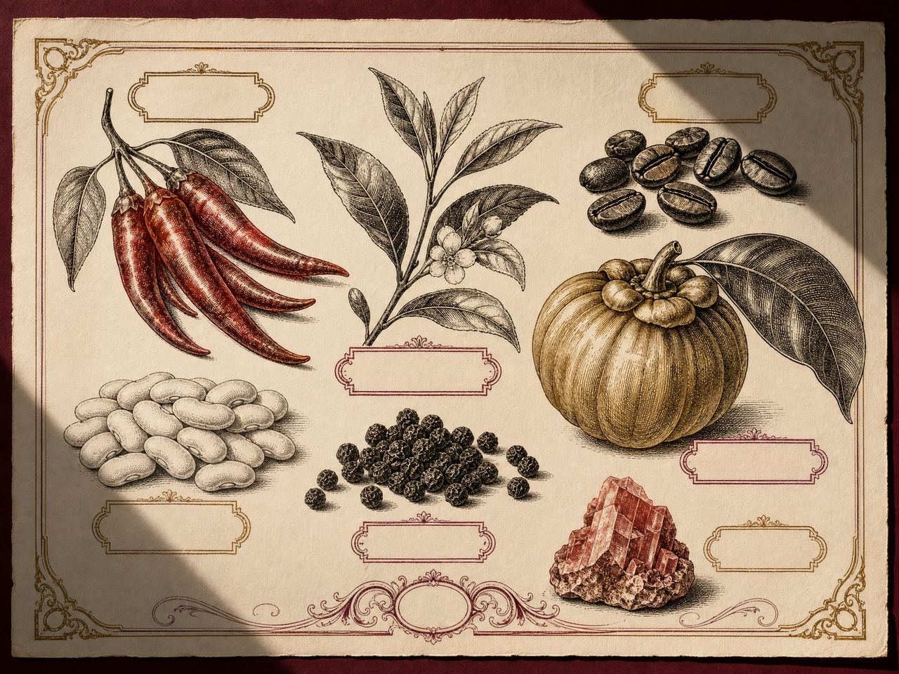 A botanical plate of the seven CheetaThin ingredients